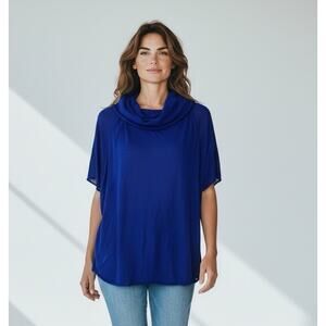 Chicos 1 Cowlneck Mesh Layering Crop Top Medium Colbal Boxy Topper Lagenlook